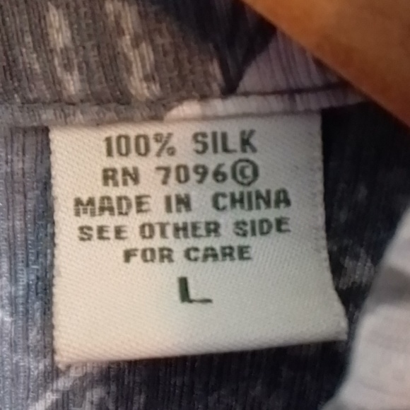 Batik Bay Washable silk short sleeve button down shirt Hawaiian print Large Gray - Picture 7 of 7